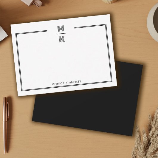 Minimalist Black Two Border Monogram Note Card Notitiekaartje
