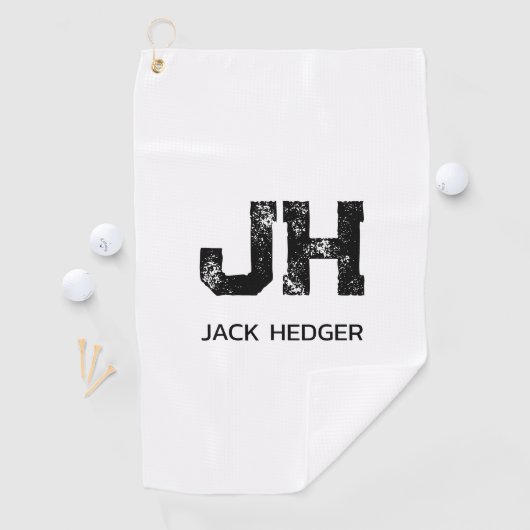 MINIMALIST BLACK TWO LETTER MONOGRAM NAME WHITE GOLFHANDDOEK (Insitu)