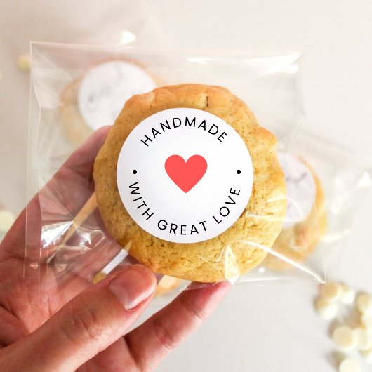 Minimalist Black Typography Handmade with Love Ronde Sticker