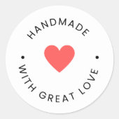 Minimalist Black Typography Handmade with Love Ronde Sticker (Voorkant)