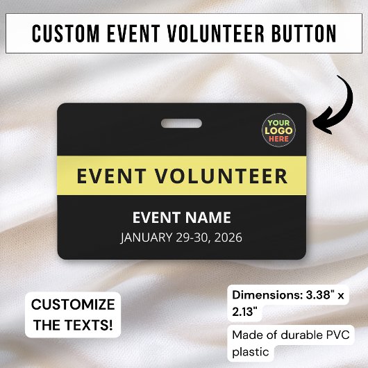 Minimalist Black Volunteer Event Naam Custom Logo Badge