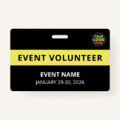 Minimalist Black Volunteer Event Naam Custom Logo Badge (Voorkant)