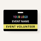 Minimalist Black Volunteer Event Naam Custom Logo Badge (Achterkant)