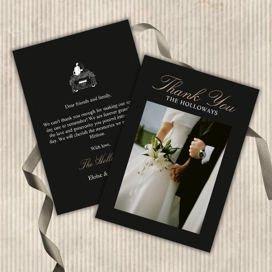 Minimalist Black Wedding Flat Thank You Card Bedankkaart