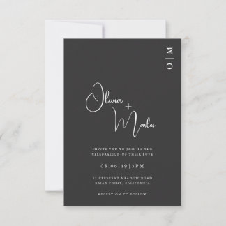  Minimalist Black Wedding QR code Invitation card Kaart