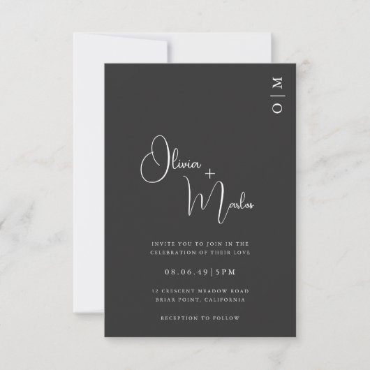 Minimalist Black Wedding QR code Invitation card Kaart (Voorkant)