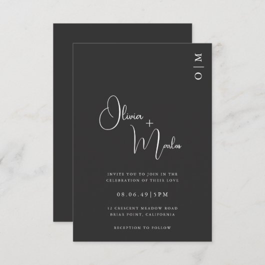 Minimalist Black Wedding QR code Invitation card Kaart (Voorkant / Achterkant)