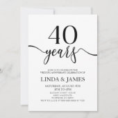 Minimalist Black White 40th Wedding Anniversary Kaart (Voorkant)