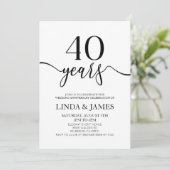 Minimalist Black White 40th Wedding Anniversary Kaart (Staand voorkant)