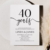Minimalist Black White 40th Wedding Anniversary Kaart