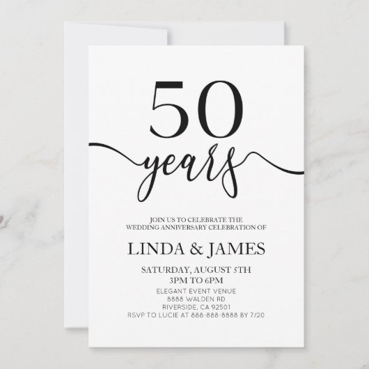Minimalist Black White 50th Wedding Anniversary Kaart (Voorkant)