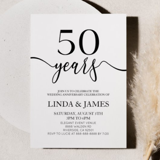 Minimalist Black White 50th Wedding Anniversary Kaart