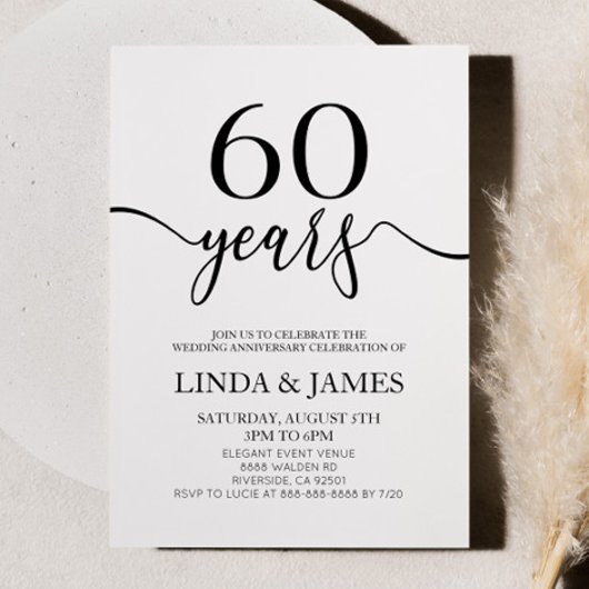 Minimalist Black White 60th Wedding Anniversary Kaart