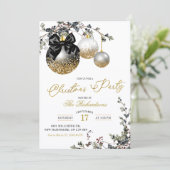 Minimalist Black White and Gold Christmas Party Kaart (Staand voorkant)