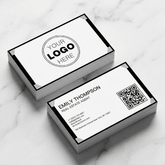 Minimalist Black White Art Deco Logo QR Code Visitekaartje