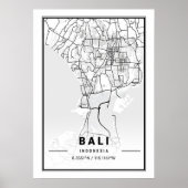 Minimalist Black & White Bali City Map Poster (Voorkant)