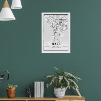 Minimalist Black & White Bali City Map  Poster