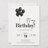 Minimalist Black & White Balloon Birthday Kaart (Voorkant)