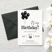 Minimalist Black & White Balloon Birthday