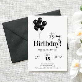 Minimalist Black & White Balloon Birthday Kaart