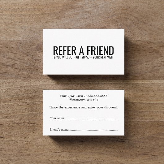 Minimalist Black White Bold Salon Aanbevelingskaartje