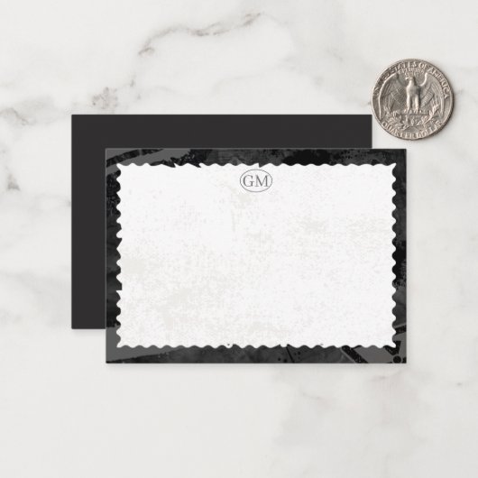 Minimalist Black & White Border Monogram Note Card Notitiekaartje (Voorkant / Achterkant in situ)