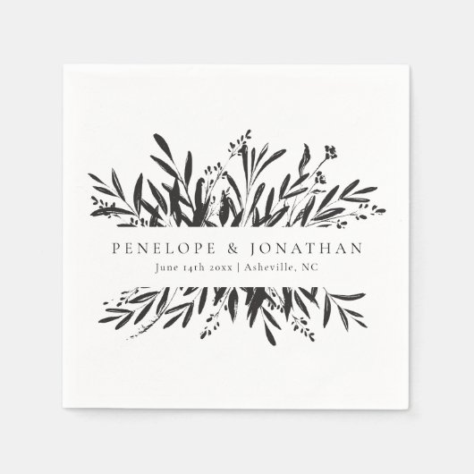 Minimalist Black White Botanical Custom Wedding  Servet (Voorkant)