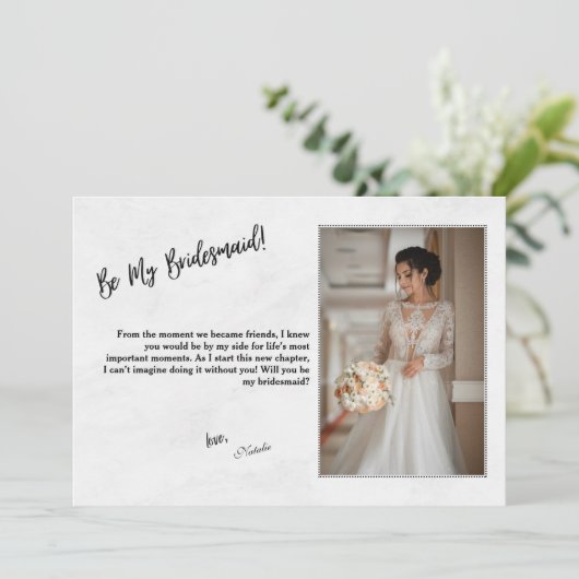 Minimalist Black & White Bridesmaid Proposal Card Kaart (Staand voorkant)