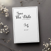 Minimalist black white calligraphy Save The Date Kaart
