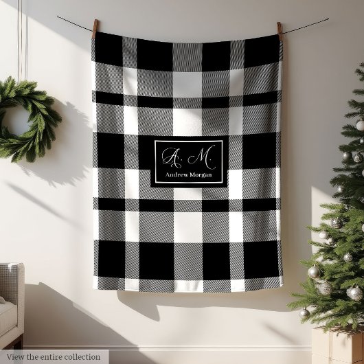Minimalist Black White Checkered Blanket for Men Fleece Deken
