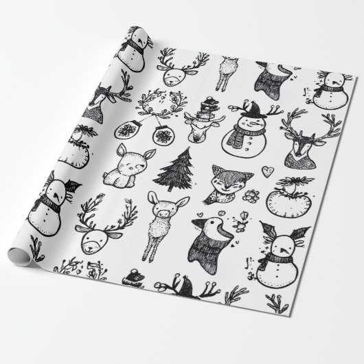 Minimalist Black & White Christmas Cadeaupapier (Uitgerold)