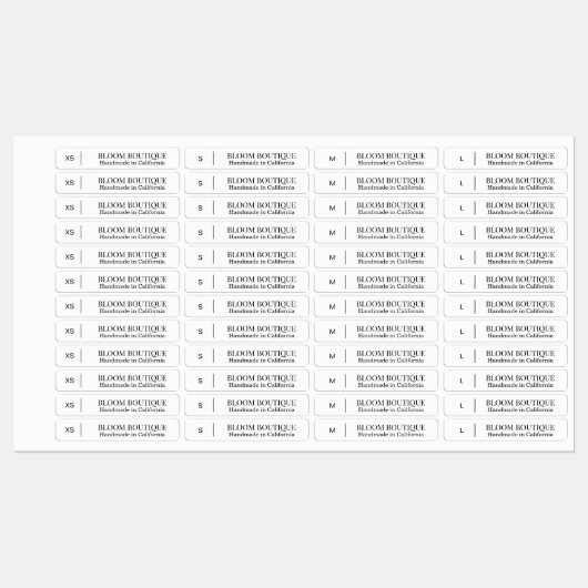 Minimalist Black White Clothing Size Labels (Vel)