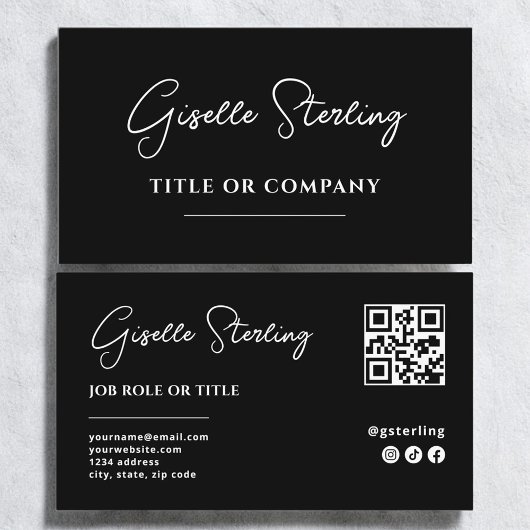 Minimalist Black White Company QR Code Script Visitekaartje