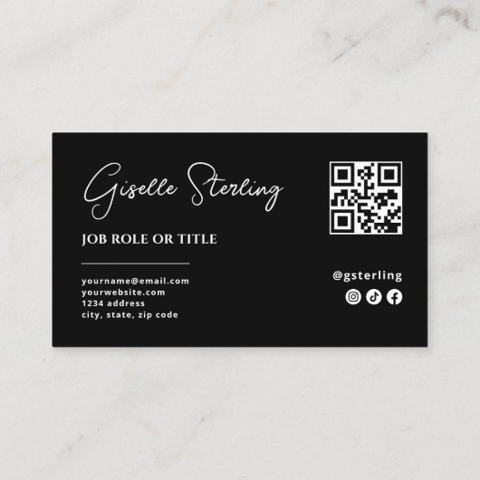 Minimalist Black White Company QR Code Script Visitekaartje (Achterkant)