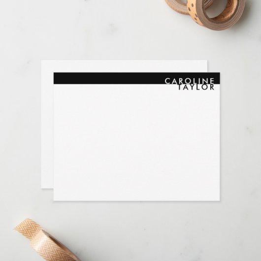 Minimalist Black & White Custom Name Stationery Notitiekaartje (Voorkant / Achterkant in situ)