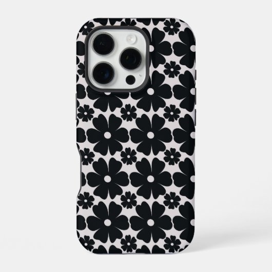 Minimalist black & white daisy pattern iPhone hoesje (Achterkant)