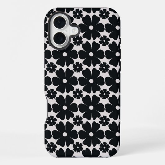 Minimalist black & white daisy pattern iPhone hoesje (Achterkant)