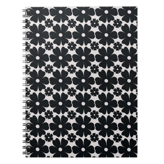 Minimalist black & white daisy pattern notitieboek (Voorkant)