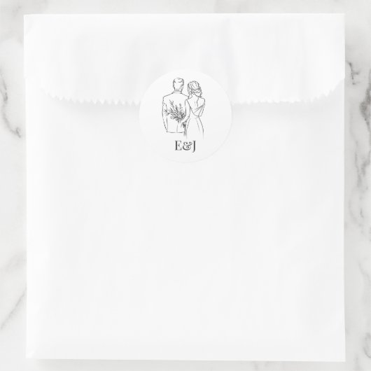 Minimalist Black & White Elegant Monogram Wedding Ronde Sticker (Tas)