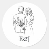 Minimalist Black & White Elegant Monogram Wedding Ronde Sticker (Voorkant)