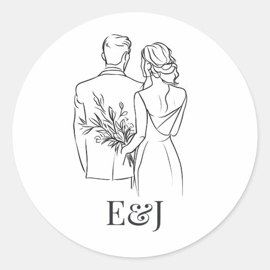 Minimalist Black & White Elegant Monogram Wedding Ronde Sticker (Voorkant)