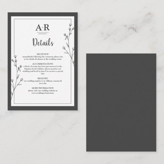 Minimalist Black & White Enclosure Card Informatiekaartje (Voorkant / Achterkant)