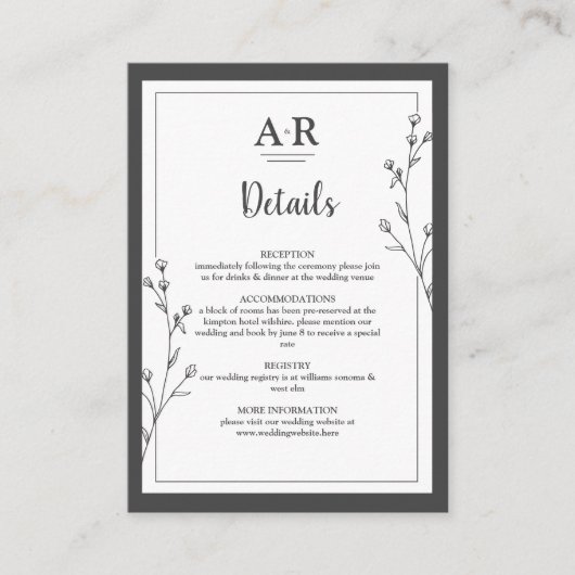 Minimalist Black & White Enclosure Card Informatiekaartje (Voorkant)