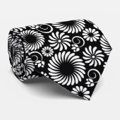 Minimalist Black White Folk Flower Spirals Pattern Stropdas (Opgerold)