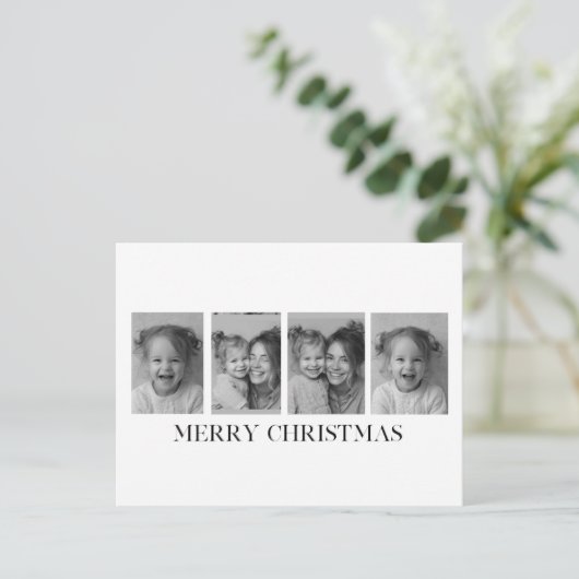 Minimalist Black & White Merry Christmas Photo Feestdagenkaart (Staand voorkant)
