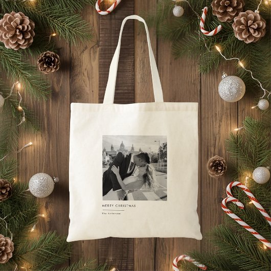 Minimalist Black & White Photo Christmas Gift Tote Bag