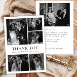 Minimalist Black White Photo Collage Wedding Thank Bedankkaart<br><div class="desc">Minimalist, Elegant Photo Collage Wedding Thank You Cards. Classic wedding thank you card template featuring six (6) photo. With "THANK YOU" text in an elegance serif font typography in black on white background. Add your name, (black and white or color) photos and thank you message. If you prefer to handwrite...</div>