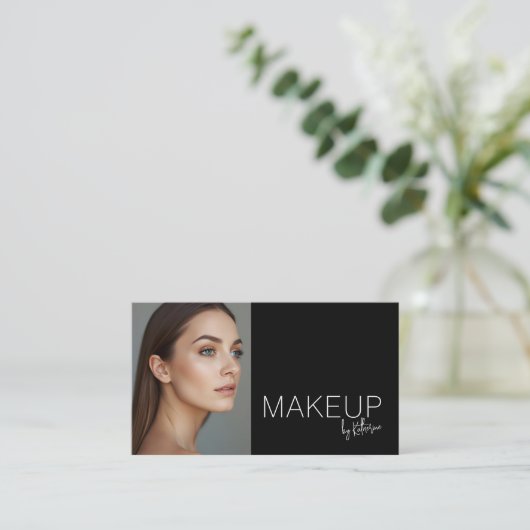 Minimalist Black White Photo Makeup Business Card Visitekaartje (Staand voorkant)