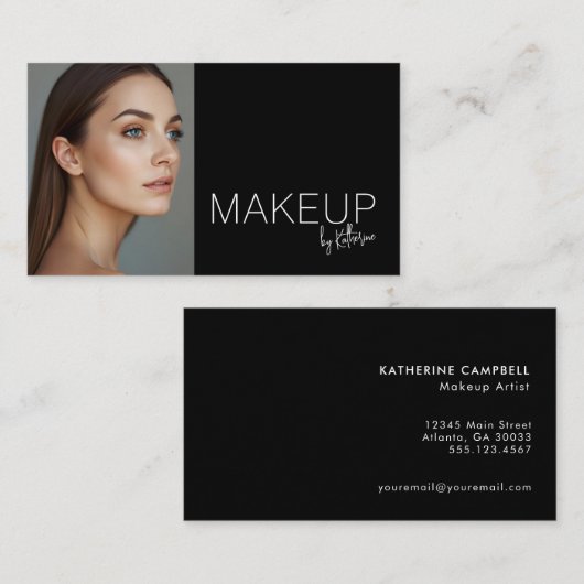 Minimalist Black White Photo Makeup Business Card Visitekaartje (Voorkant / Achterkant)