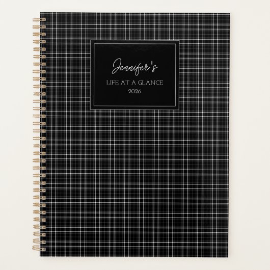 Minimalist Black & White Plaid Planner (Voorkant)